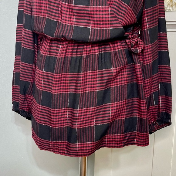 Lane Bryant Red Metallic Plaid Wrap Blouse Size 22 Nwt - Picture 5 of 13